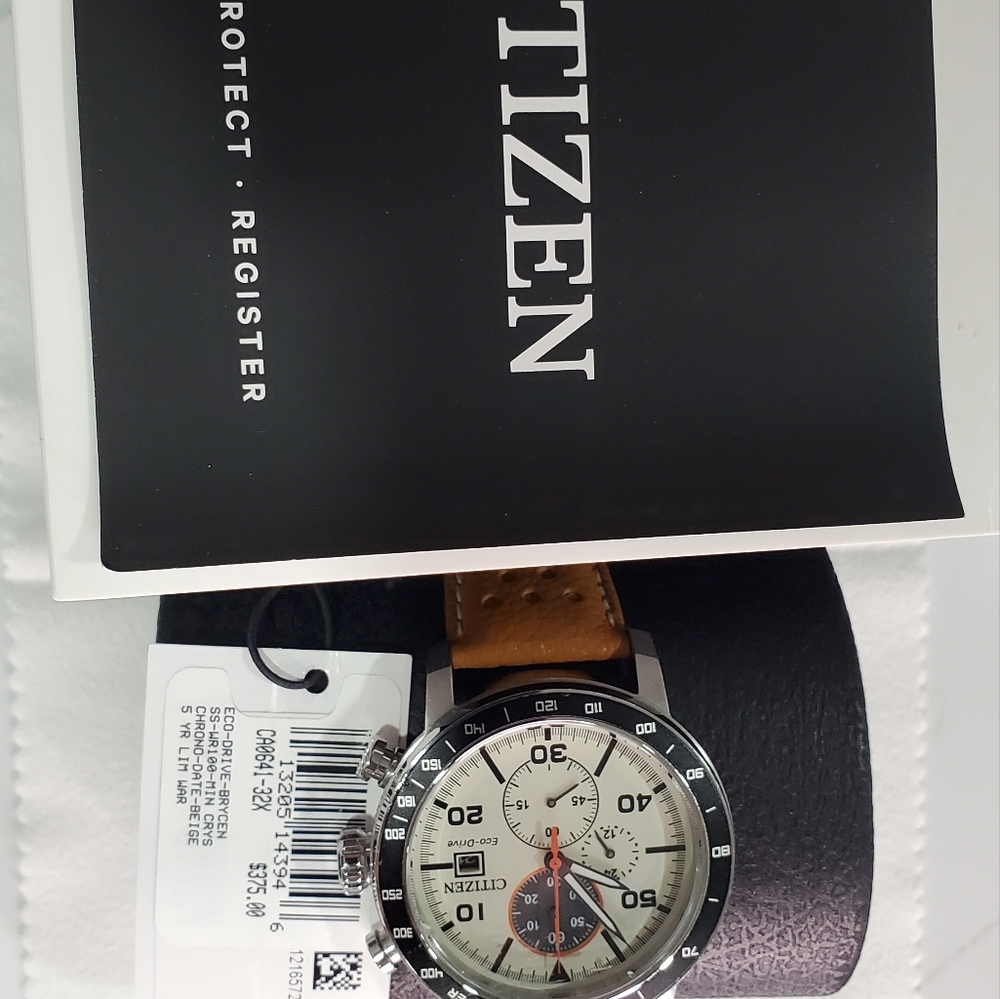 Citizen CA0641-32X Men's 44mm Ivory Dial Tan Leather Strap Chrono Leather Band - Picture 2 of 10